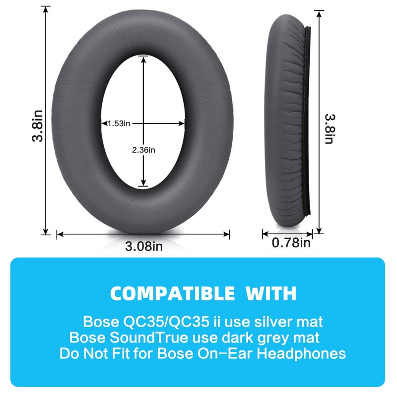 GEVO Replacement Ear Pads for Bose SoundTrue Headphones Around-Ear Style, Memory Foam Also Fits QuietComfort 35/ QC35 II Around-Ear Headphones(Dark Grey) - Image 3